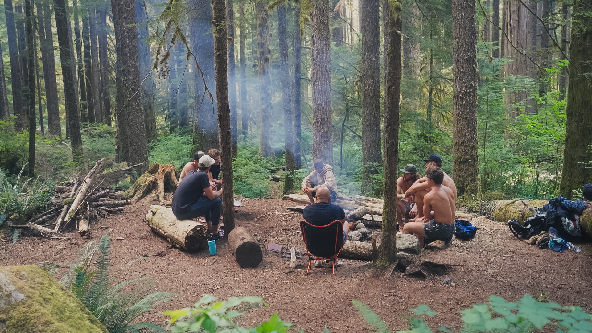 Group around campfire in the forest