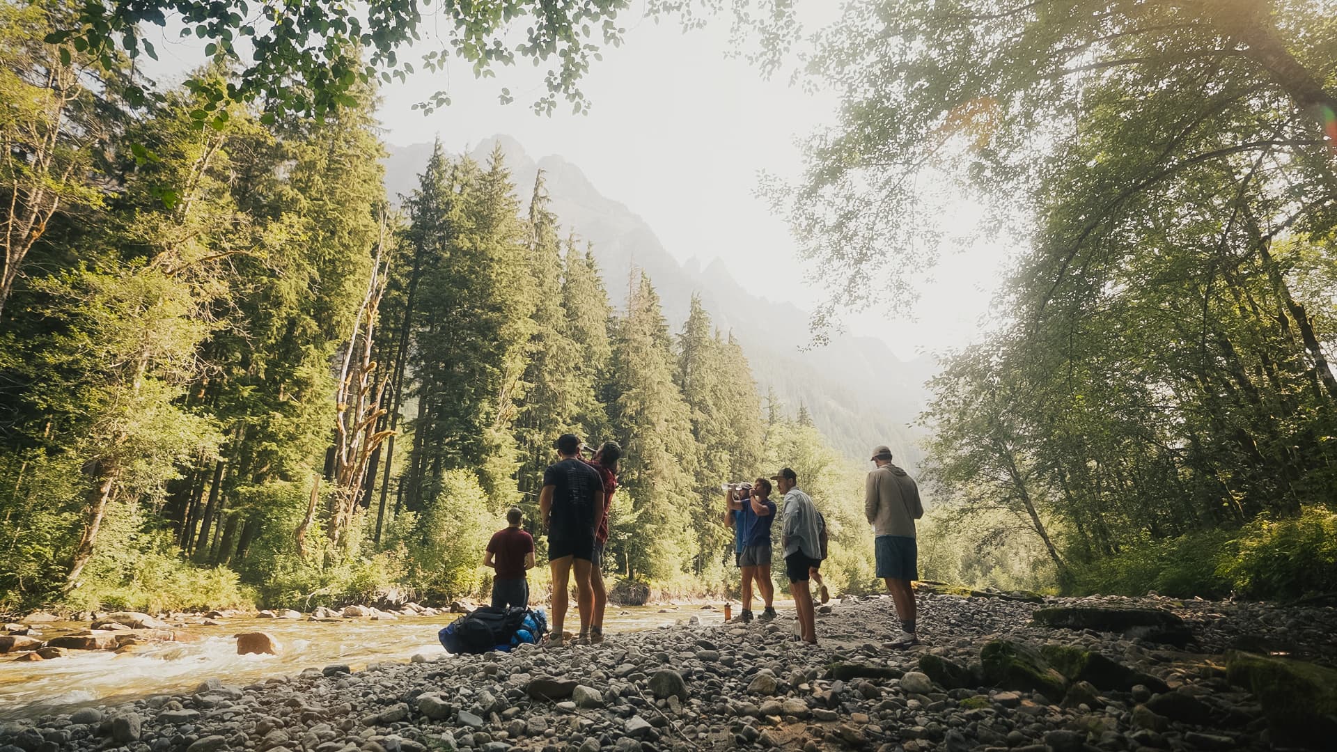 Group gathered by the river